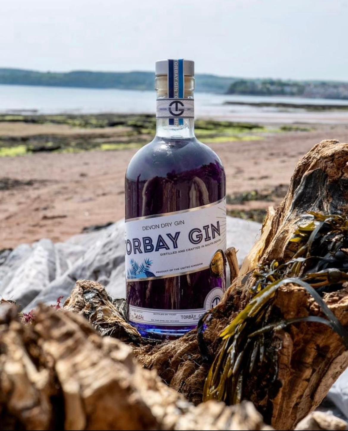 blue torbay gin at the beach