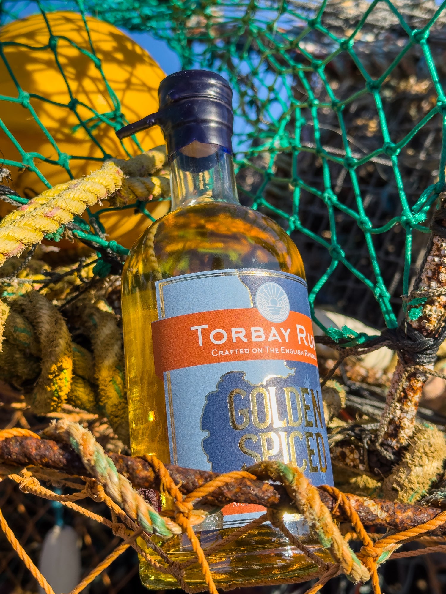 Torbay Rum in a fishing net